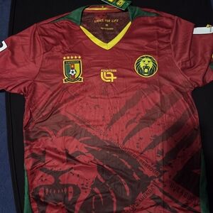 Cameroon Lion Soccer Jersey - Red & Green with Yellow Accents